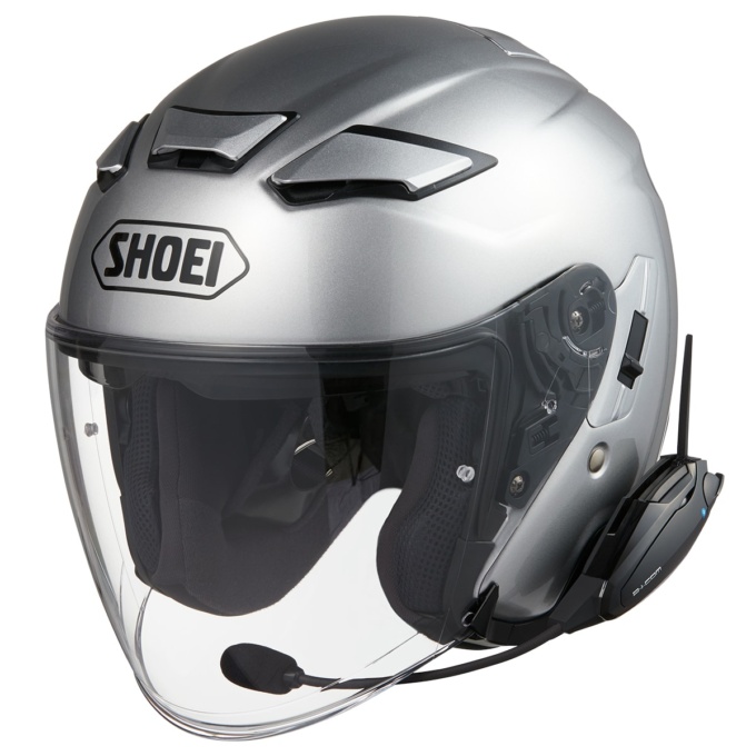 SHOEI J-CRUSE ⅡにB+COM ヘルメットアタッチメントを使用して装着したB+COM SB6X